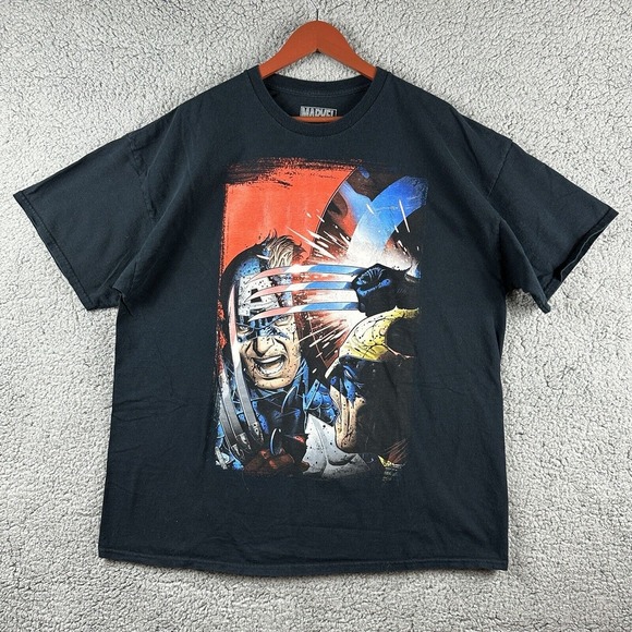 Marvel X-Men Wolverine VS. Captain America Big Print Black T-Shirt Size‎ XXL - Picture 1 of 6